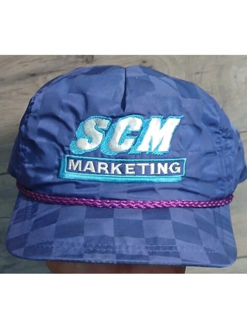 SCM Marketing -Purple Checkered Rope Snapback Trucker Hat Cap Made in USA -Mint